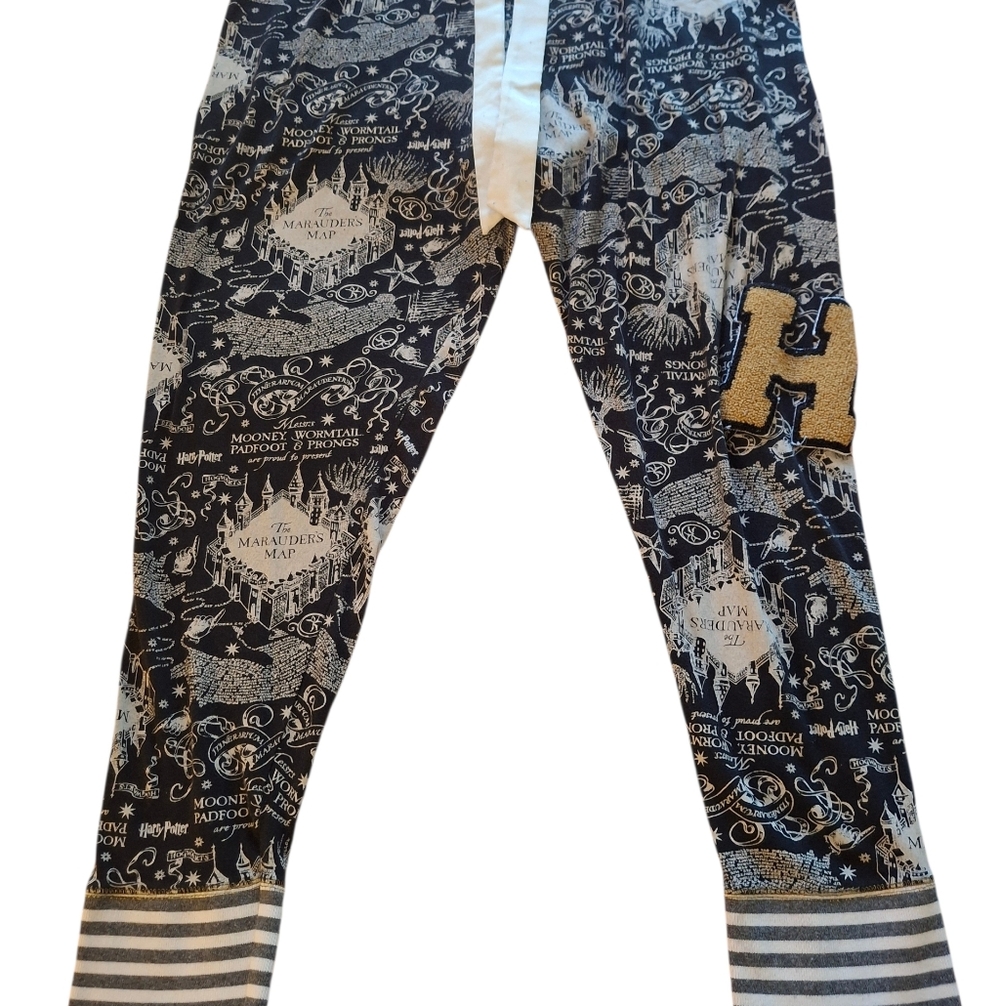 Harry Potter Marauder's Map & "H" patch Adults/Kids Pajama pants XL 14-16